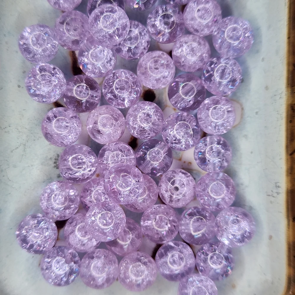 8mm Crackle Glass Beads 50 Count Purple #107